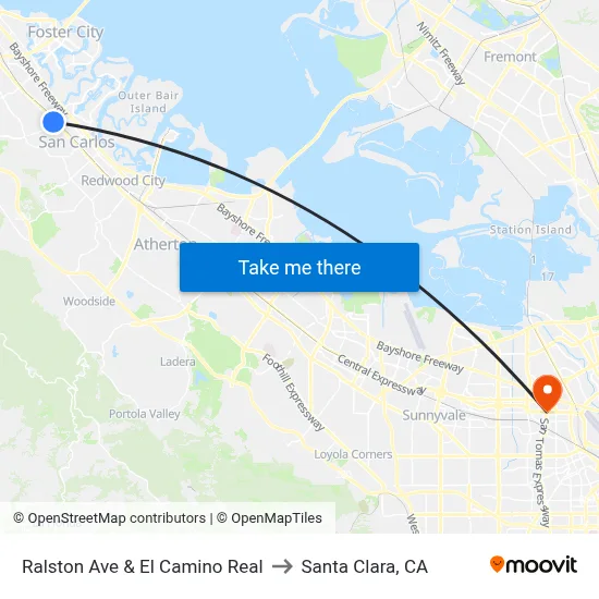 Ralston Ave & El Camino Real to Santa Clara, CA map