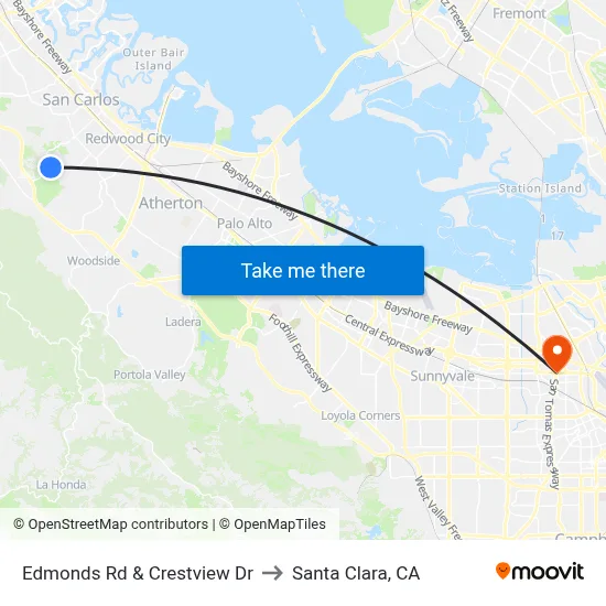 Edmonds Rd & Crestview Dr to Santa Clara, CA map
