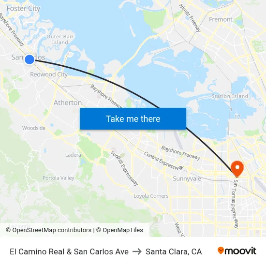 El Camino Real & San Carlos Ave to Santa Clara, CA map