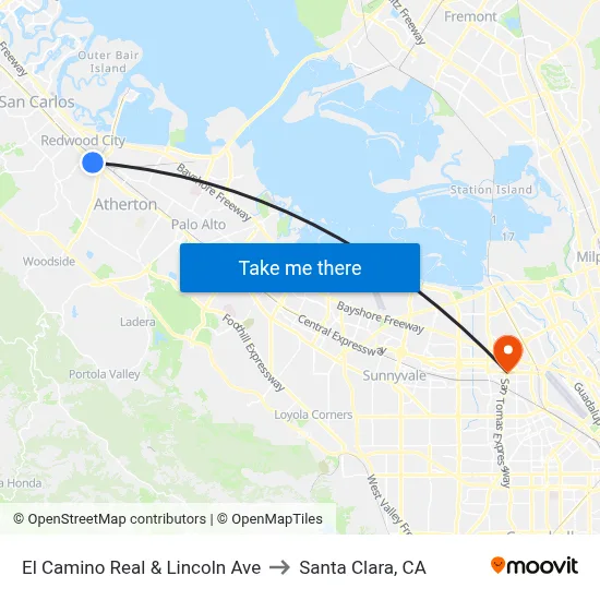 El Camino Real & Lincoln Ave to Santa Clara, CA map