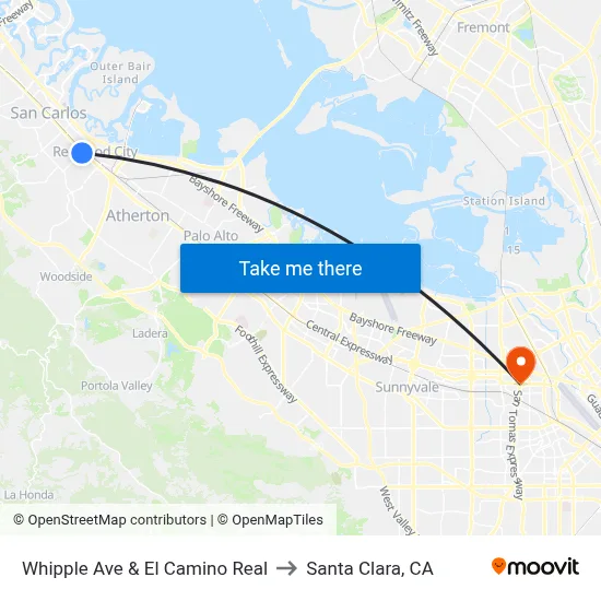 Whipple Ave & El Camino Real to Santa Clara, CA map