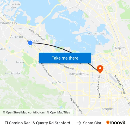 El Camino Real & Quarry Rd-Stanford Shopping Ctr to Santa Clara, CA map