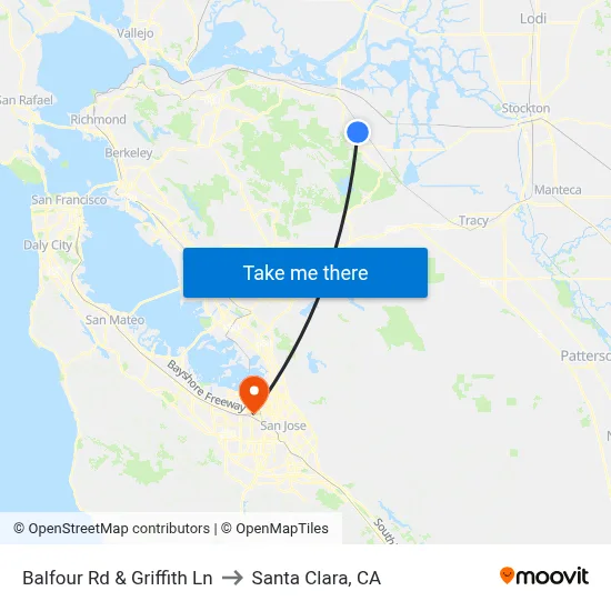 Balfour Rd & Griffith Ln to Santa Clara, CA map