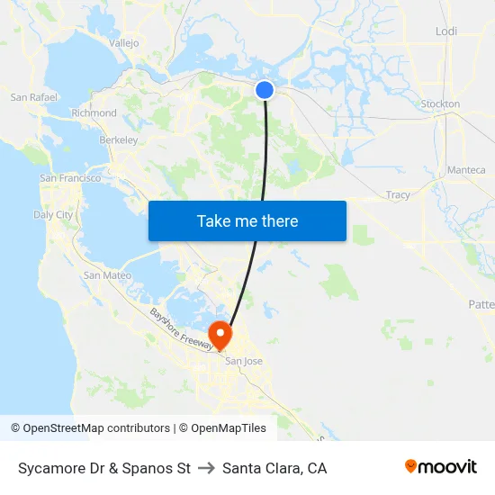 Sycamore Dr & Spanos St to Santa Clara, CA map