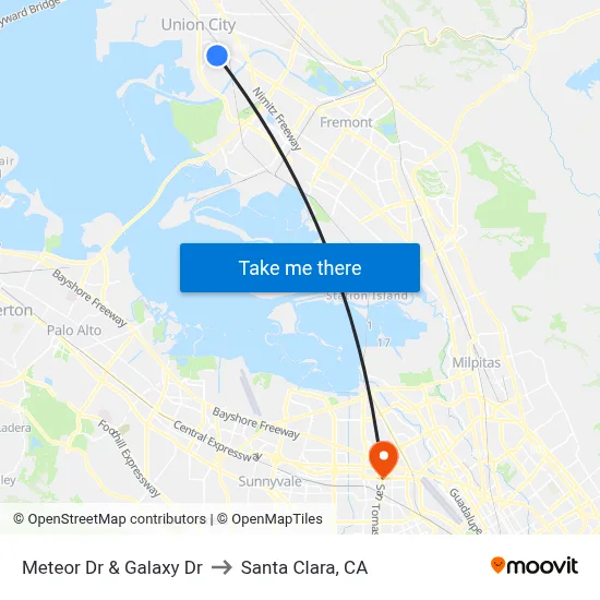 Meteor Dr & Galaxy Dr to Santa Clara, CA map