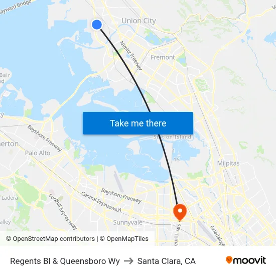 Regents Bl & Queensboro Wy to Santa Clara, CA map