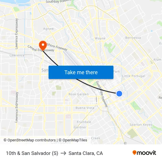 10th & San Salvador (S) to Santa Clara, CA map