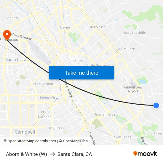 Aborn & White (W) to Santa Clara, CA map