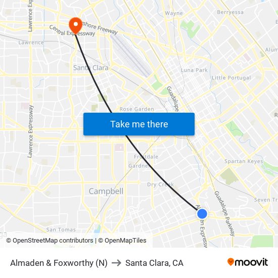 Almaden & Foxworthy (N) to Santa Clara, CA map