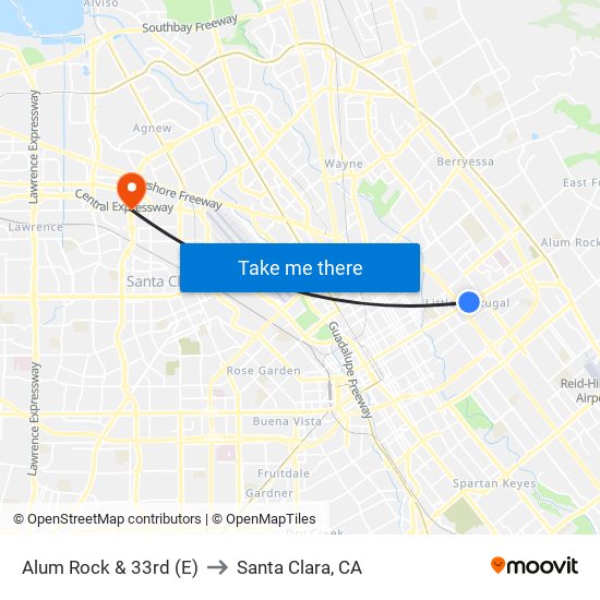 Alum Rock & 33rd (E) to Santa Clara, CA map