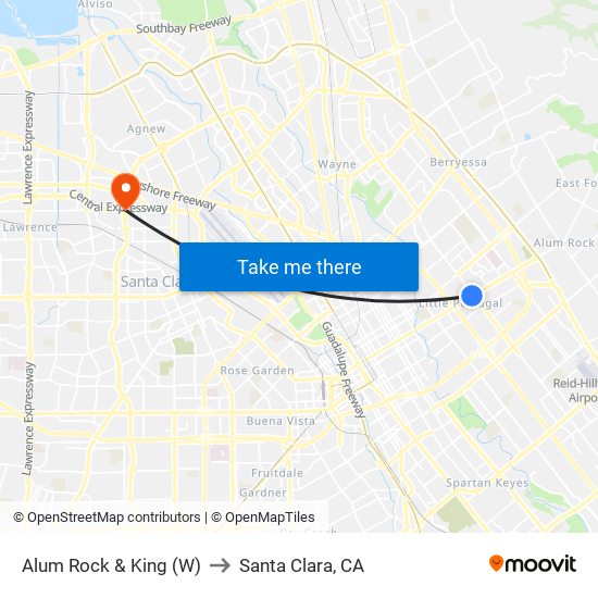 Alum Rock & King (W) to Santa Clara, CA map