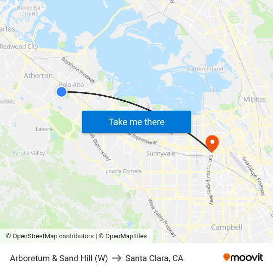 Arboretum & Sand Hill (W) to Santa Clara, CA map