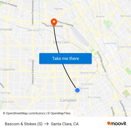 Bascom & Stokes (S) to Santa Clara, CA map