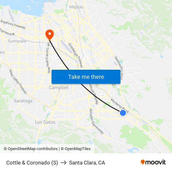 Cottle & Coronado (S) to Santa Clara, CA map