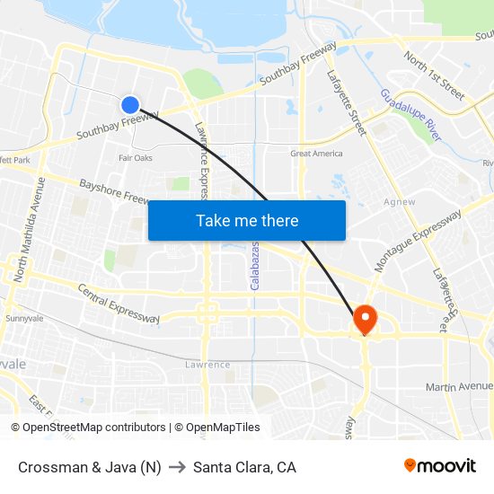 Crossman & Java (N) to Santa Clara, CA map