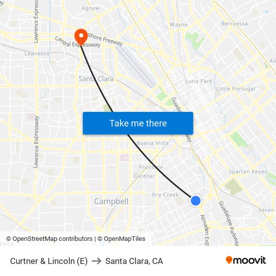 Curtner & Lincoln (E) to Santa Clara, CA map