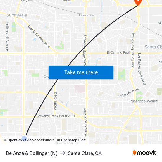 De Anza & Bollinger (N) to Santa Clara, CA map