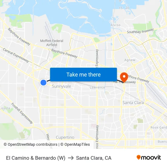 El Camino & Bernardo (W) to Santa Clara, CA map