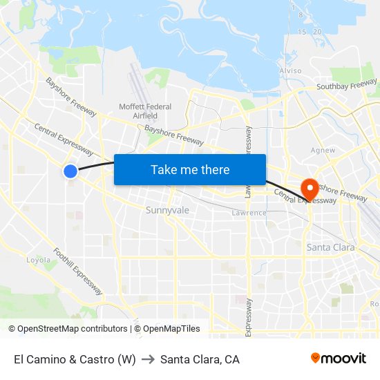 El Camino & Castro (W) to Santa Clara, CA map