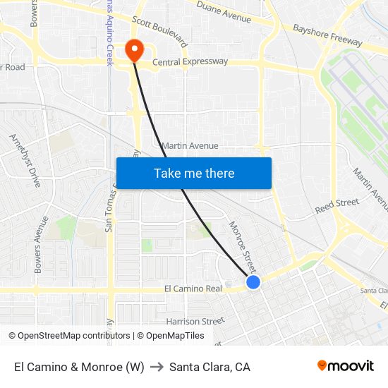 El Camino & Monroe (W) to Santa Clara, CA map