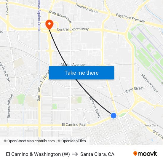 El Camino & Washington (W) to Santa Clara, CA map