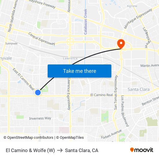 El Camino & Wolfe (W) to Santa Clara, CA map