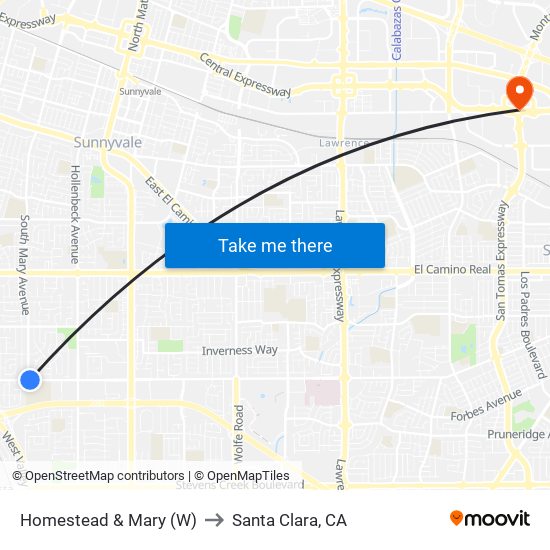 Homestead & Mary (W) to Santa Clara, CA map