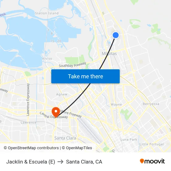 Jacklin & Escuela (E) to Santa Clara, CA map