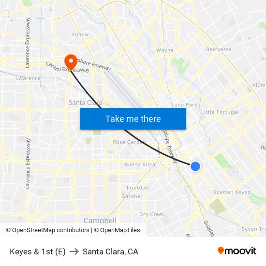 Keyes & 1st (E) to Santa Clara, CA map