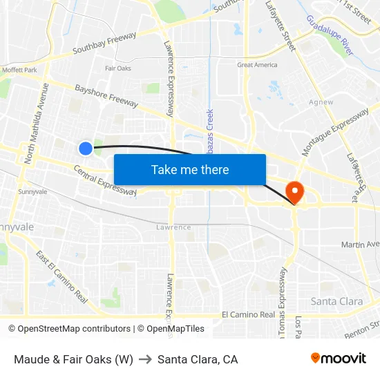Maude & Fair Oaks (W) to Santa Clara, CA map