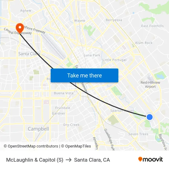 McLaughlin & Capitol (S) to Santa Clara, CA map