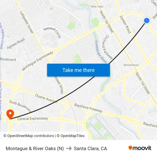 Montague & River Oaks (N) to Santa Clara, CA map