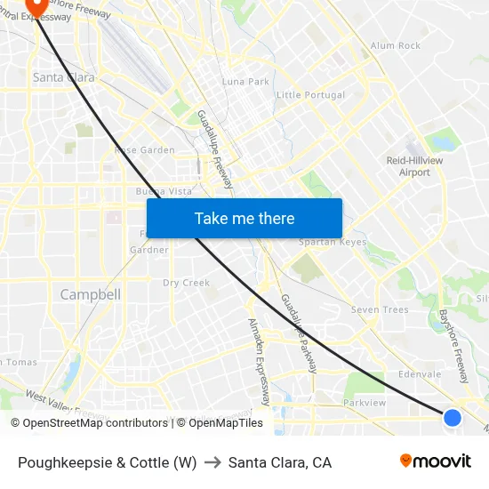 Poughkeepsie & Cottle (W) to Santa Clara, CA map