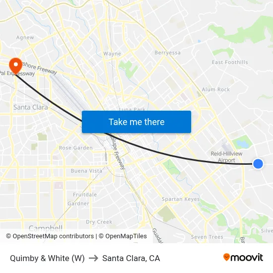 Quimby & White (W) to Santa Clara, CA map