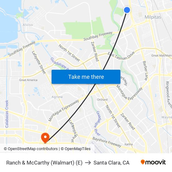 Ranch & McCarthy (Walmart) (E) to Santa Clara, CA map