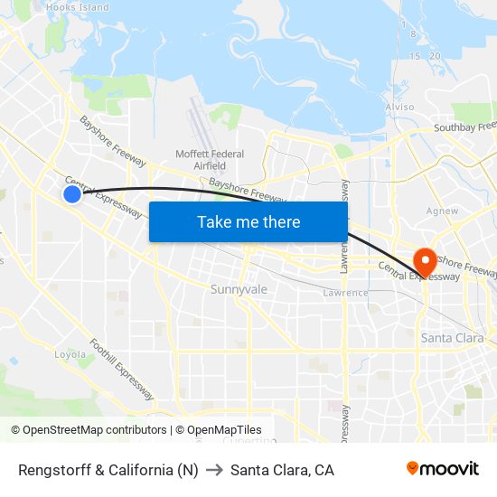 Rengstorff & California (N) to Santa Clara, CA map