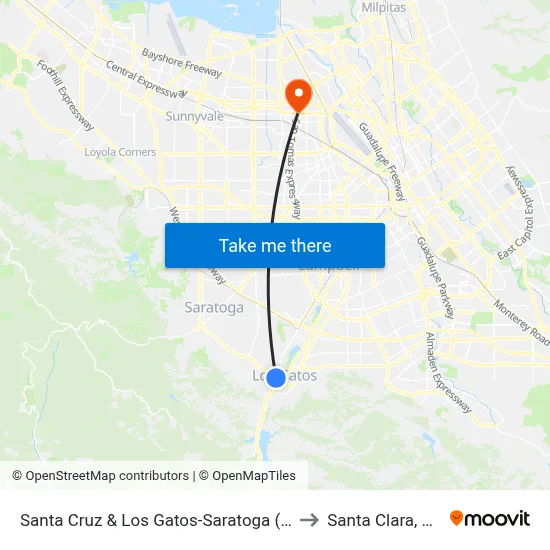 Santa Cruz & Los Gatos-Saratoga (S) to Santa Clara, CA map