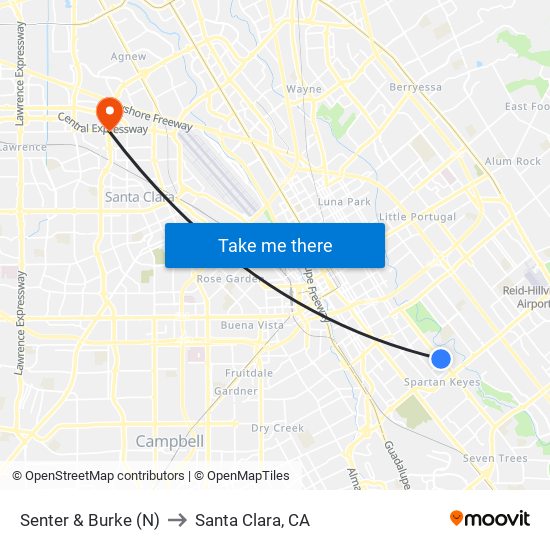 Senter & Burke (N) to Santa Clara, CA map