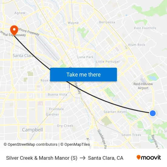 Silver Creek & Marsh Manor (S) to Santa Clara, CA map