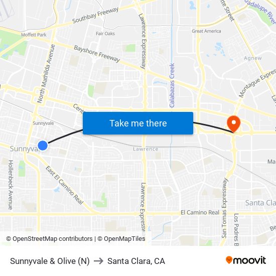 Sunnyvale & Olive (N) to Santa Clara, CA map