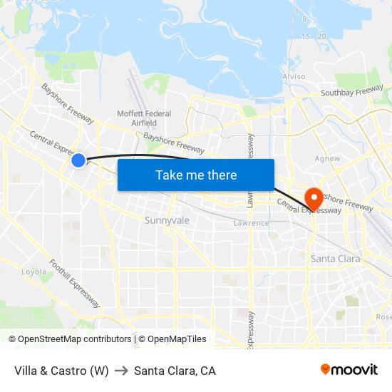 Villa & Castro (W) to Santa Clara, CA map