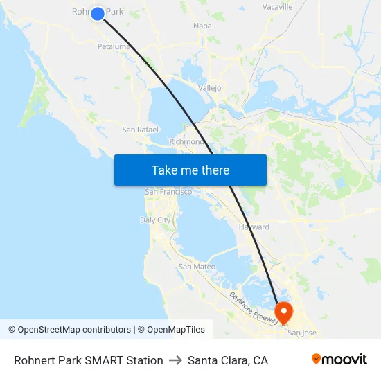 Rohnert Park SMART Station to Santa Clara, CA map