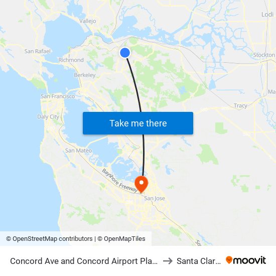 Concord Ave and Concord Airport Plaza Building A to Santa Clara, CA map