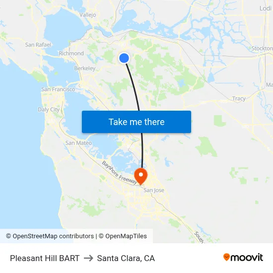 Pleasant Hill BART to Santa Clara, CA map