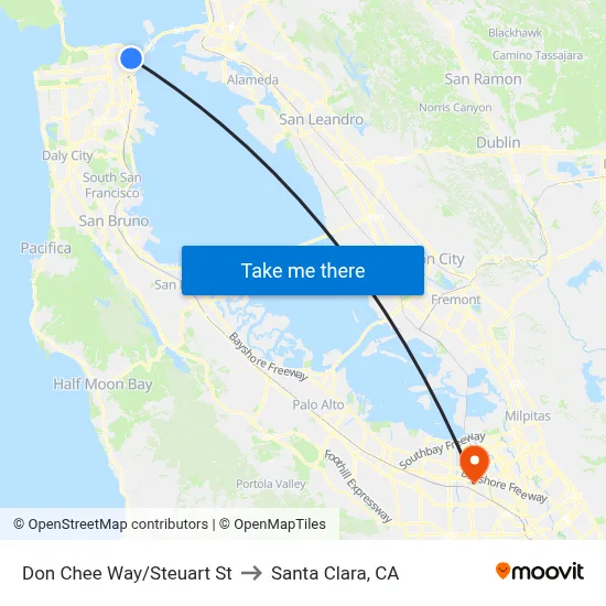Don Chee Way/Steuart St to Santa Clara, CA map