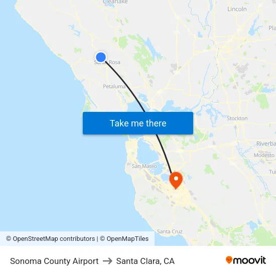 Sonoma County Airport to Santa Clara, CA map