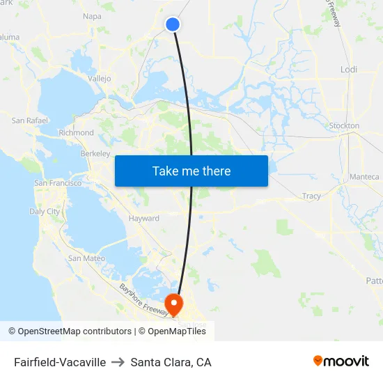 Fairfield-Vacaville to Santa Clara, CA map