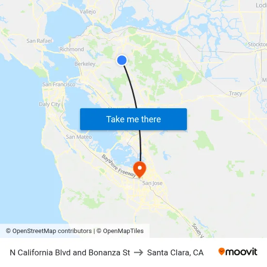 N California Blvd and Bonanza St to Santa Clara, CA map