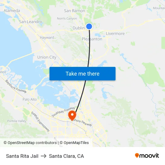 Santa Rita Jail to Santa Clara, CA map