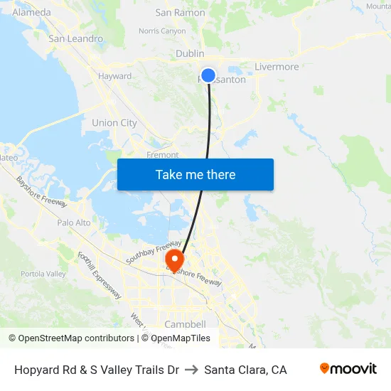 Hopyard Rd & S Valley Trails Dr to Santa Clara, CA map